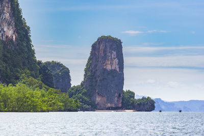 The sea, the mountains in phang nga bay, phangnga thailand.