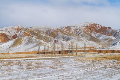 Scenic view of snowcapped mountains against sky