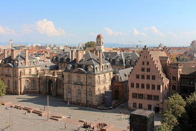 High angle view of buildings in city. houses in strasbourg