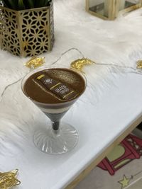 High angle view of drink on table