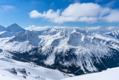Scenic view of snowcapped mountains against sky