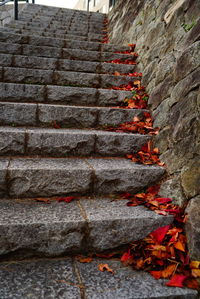 Steps against stone wall