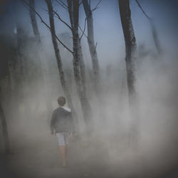 Rear view of woman standing in forest