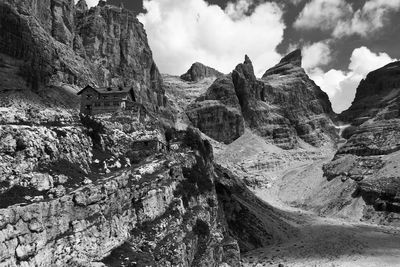 Panoramic view of rocky mountains against sky