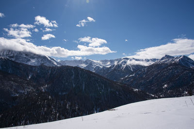 Scenic view of snowcapped mountains against sky