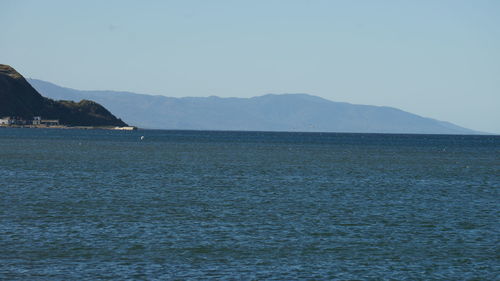 Scenic view of sea with mountains in background