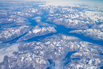 High angle view of snowcapped mountains