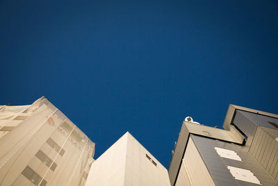 Low angle view of building against clear blue sky