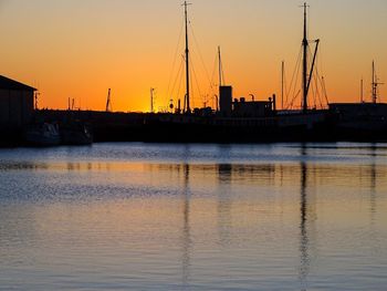 View of marina at sunset