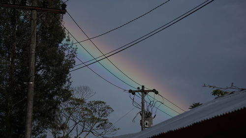 Low angle view of electricity pylon against sky