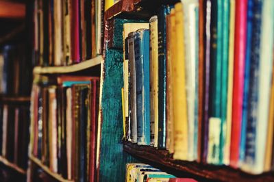 Close-up of books in shelf