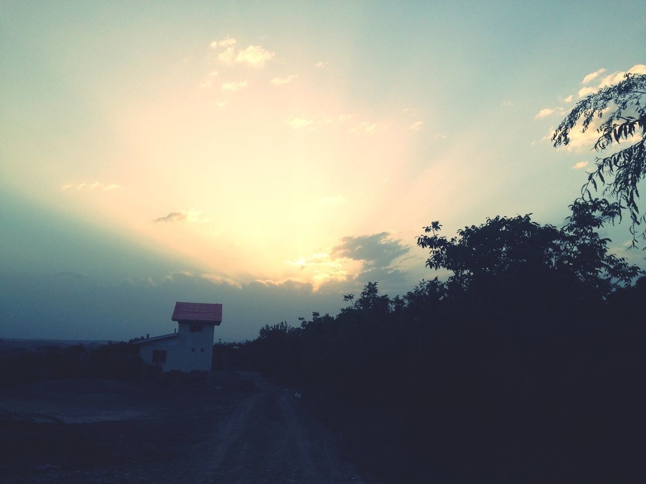 sunset, sky, transportation, tree, road, cloud - sky, silhouette, scenics, the way forward, beauty in nature, landscape, sun, tranquility, tranquil scene, nature, cloud, sunlight, outdoors, no people, orange color