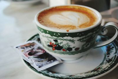 High angle view of coffee on table