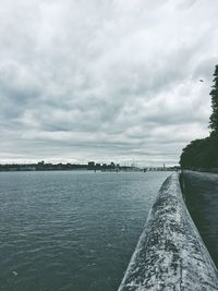 Scenic view of river against sky in city