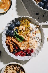 High angle view of breakfast served on table