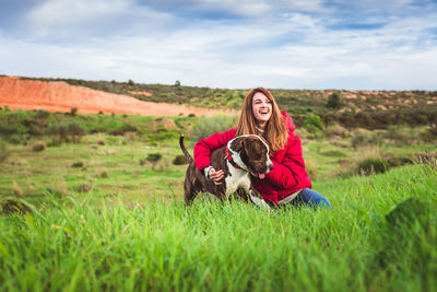 Portrait of a dog on a field