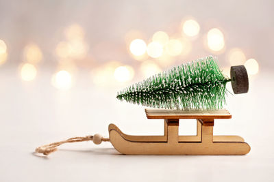 Close-up of christmas decorations on table