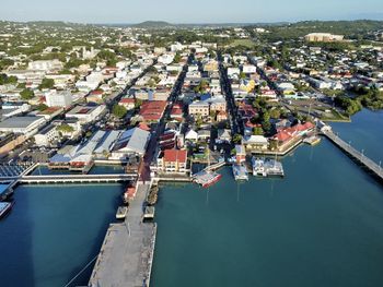 High angle view of buildings in city