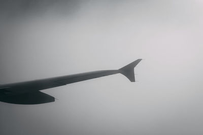 Airplane wing against clear sky