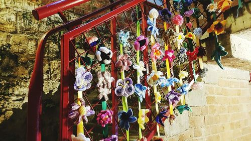 Colorful lanterns hanging in row
