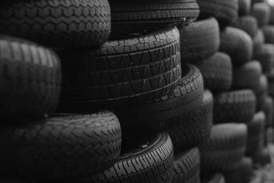 Close-up of stacked tires