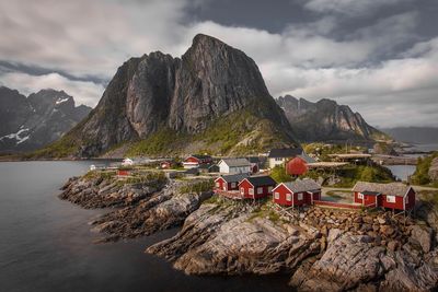 Scenic view of rocks in mountains against sky