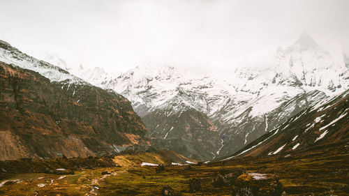 Scenic view of snowcapped mountains against sky