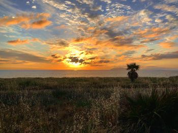 Scenic view of sea against sky during sunset