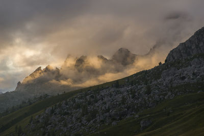 Scenic view of mountains against sky during sunset