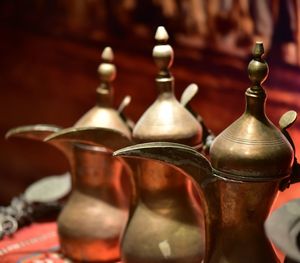 Close-up of candles on table