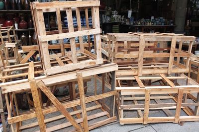 Close-up stack of wooden boxes