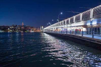 Illuminated bridge at night