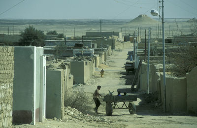 High angle view of people on street