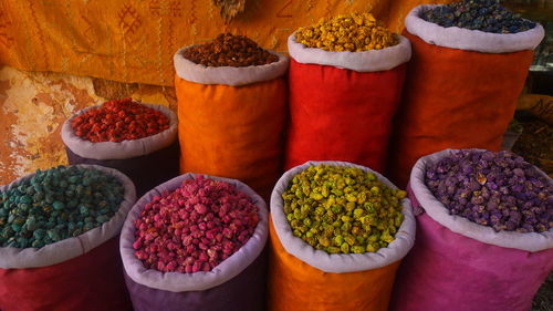 Close-up of spices in sack for sale