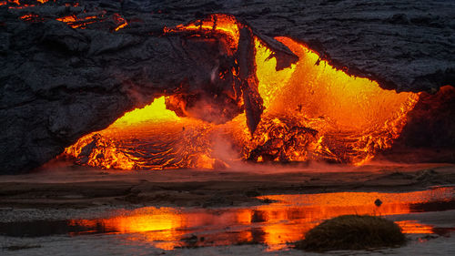 View of illuminated bonfire