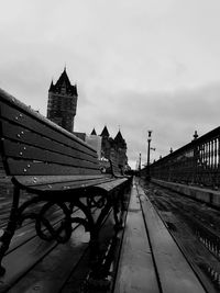 View of bridge in city during rainy season