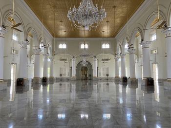 Interior of illuminated historic building