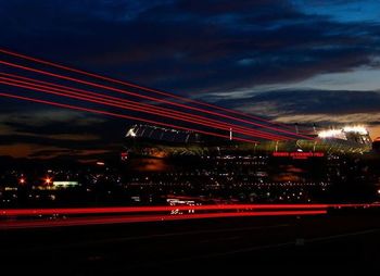 Light trails on road at night