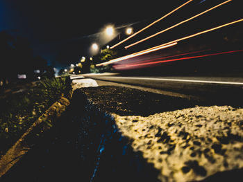 Light trails on road at night