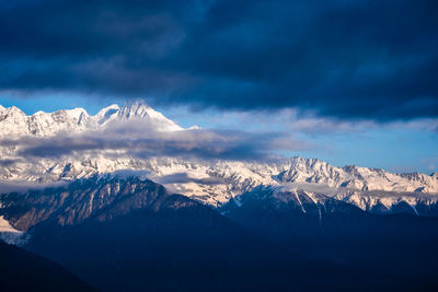 Scenic view of snowcapped mountains against sky