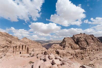 Petra building amongst rocks in the desert - the monastery