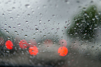 Close-up of raindrops on glass window