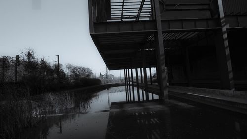 Scenic view of lake by building against sky