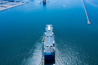 High angle view of ship on sea