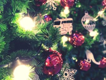 Close-up of illuminated christmas tree