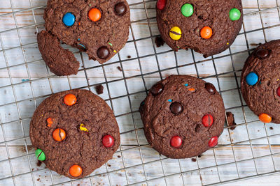 Directly above shot of chocolate cake on tiled floor