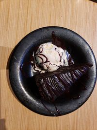 Directly above shot of ice cream in plate on table