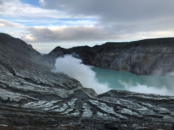 Scenic view of volcanic mountain against sky