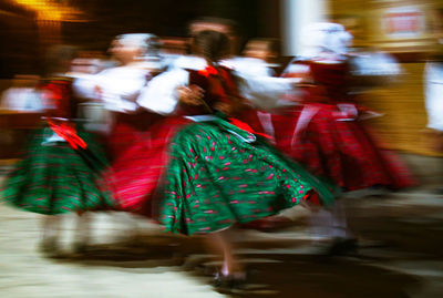 Blurred motion of people walking in city