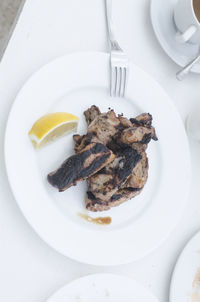 High angle view of food in plate on table